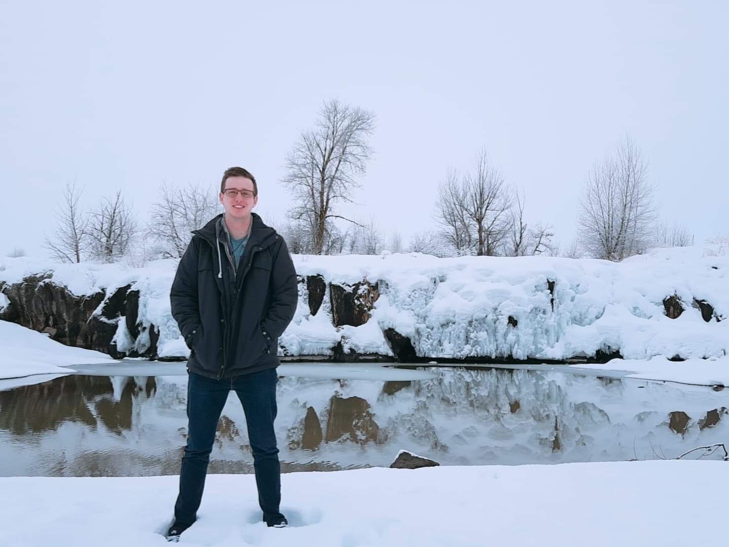 Nearby Rexburg in Idaho at a frozen waterfall.